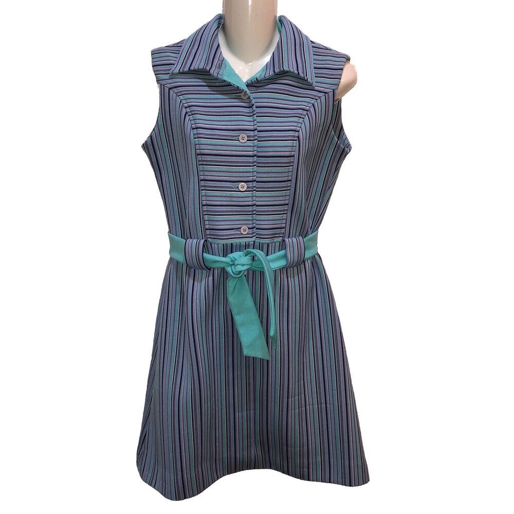 Vintage 1963-1974 Cassee Womens Medium Striped A Line Dress Union Made Spots USA